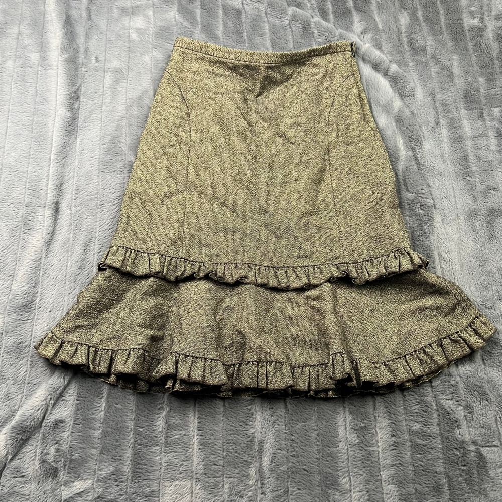 Ann Taylor LOFT Brown Tweed Ruffle Hem A-Line Skirt Size 4 Wool Blend Lined